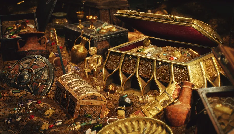 a pile of gold jewelry sitting on top of a table