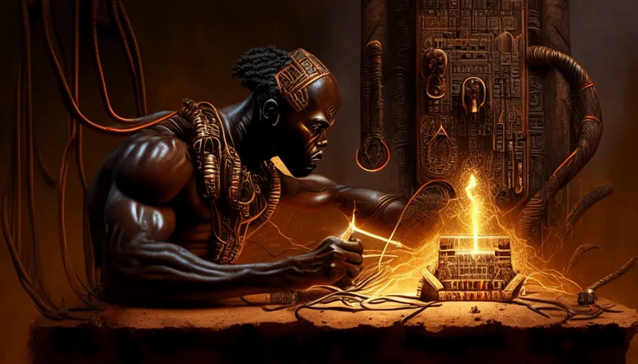 a painting of an egyptian man lighting a candle