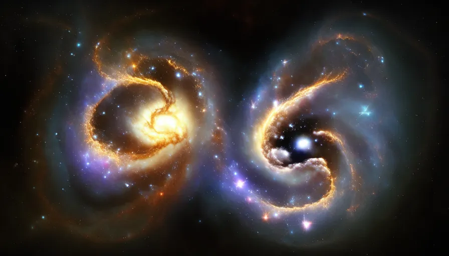 a pair of spirally shaped objects in space