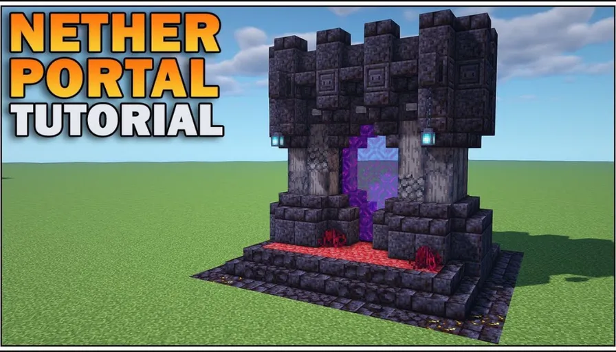 font, grass, biome, screenshot, video game software, games, brick, cloud, soil, software Remove text, don't use the original nether portal, make the video a bunch of nether portals that look like this one, but are not the same nether portal,  Try to add elemental themes for portal with similar colour types (like fire/red, cold/blue etc)