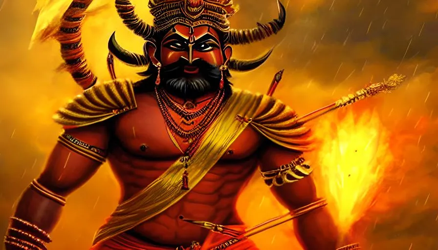 a painting of a demon with a sword