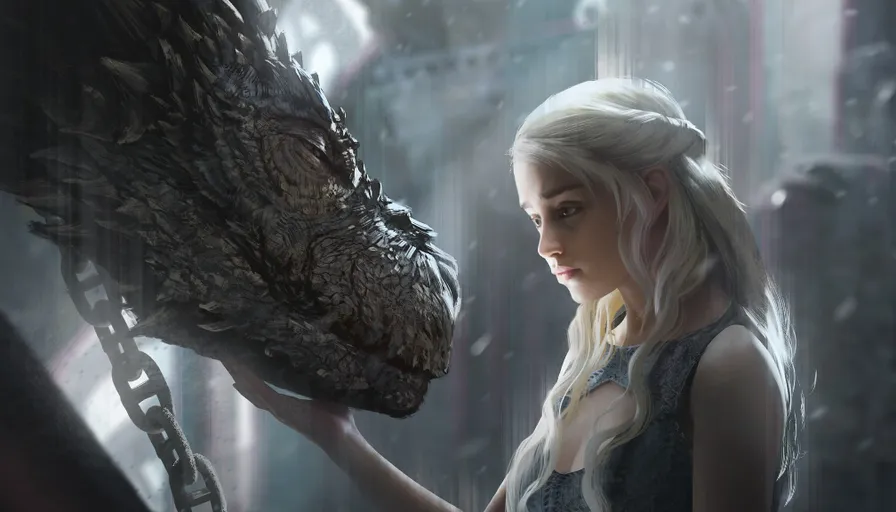 a woman holding a dragon in her hand