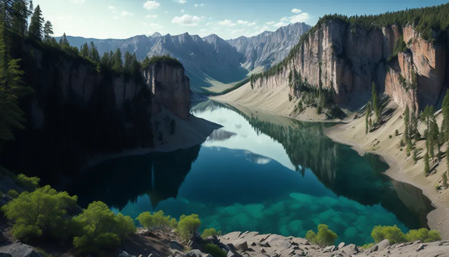 a lake surrounded by mountains and trees