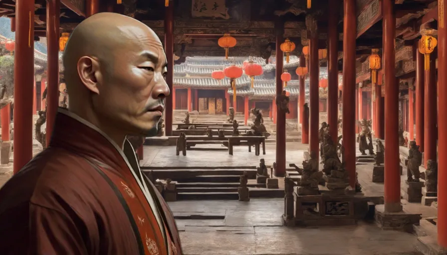 a man standing in front of a chinese building