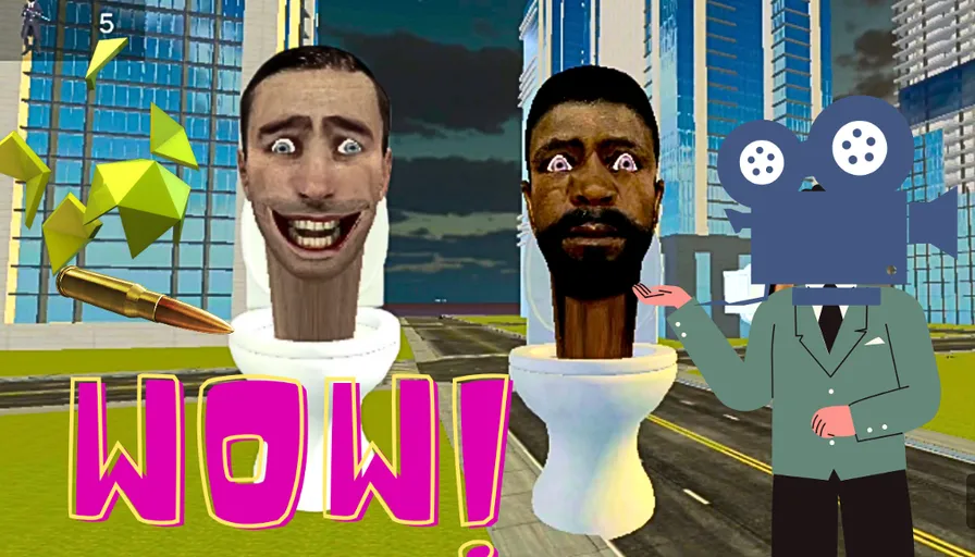 a cartoon of two men standing in front of a toilet