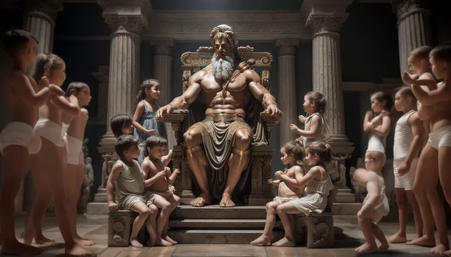 a statue of a man surrounded by children