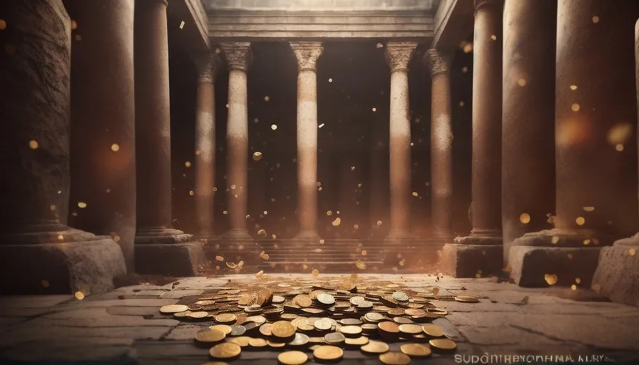 a pile of gold coins sitting on top of a floor