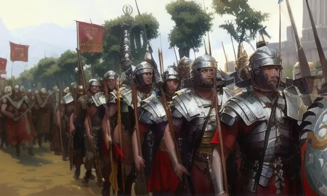 a painting of a line of roman soldiers