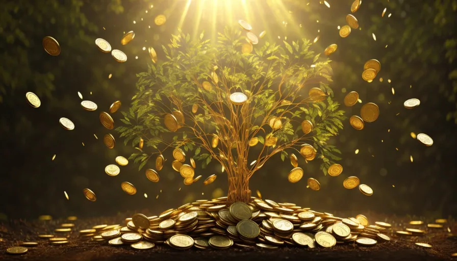 a tree with coins growing out of it