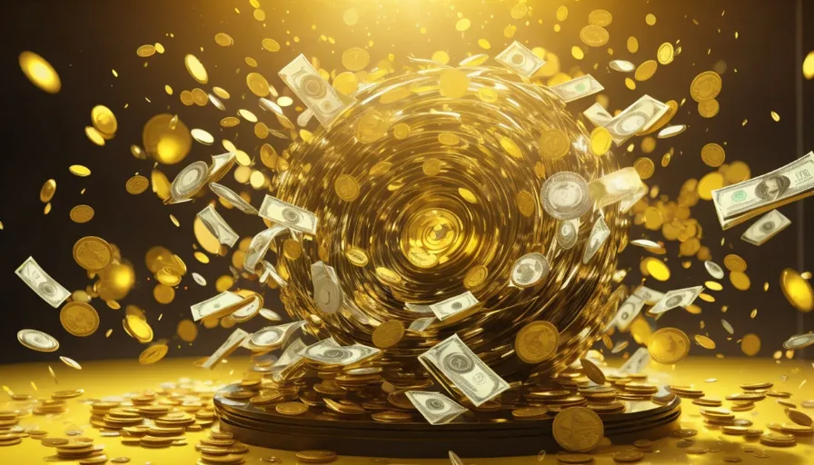 a pile of money flying out of a vase