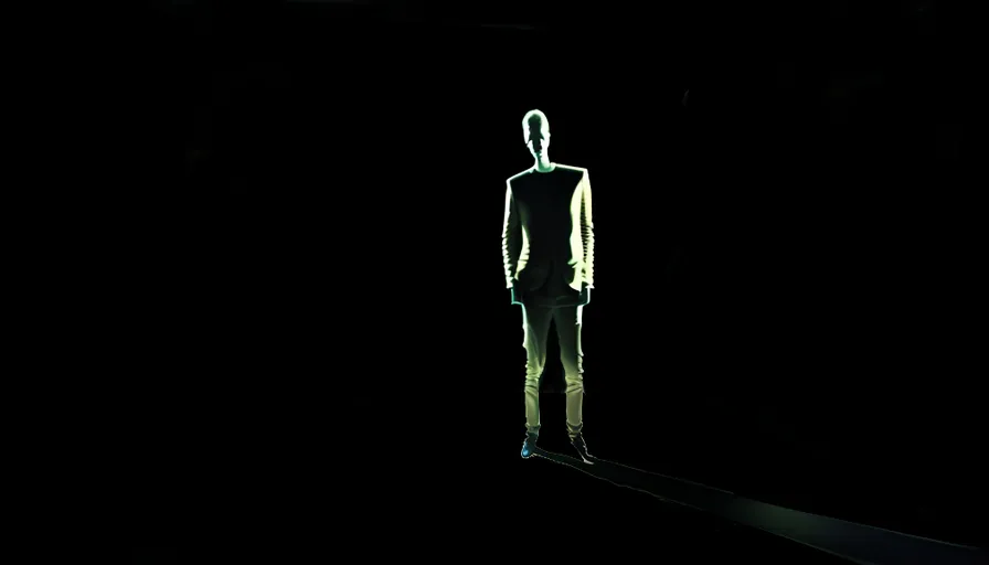 a man standing in the dark with his hands in his pockets