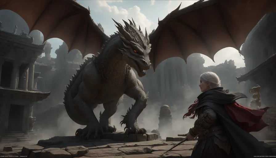 a man standing next to a giant dragon