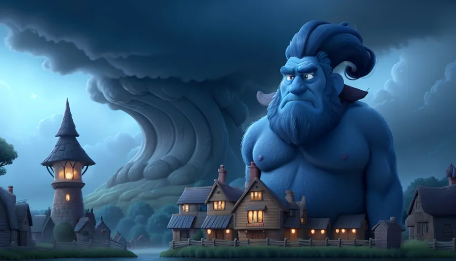 a cartoon character standing in front of a house