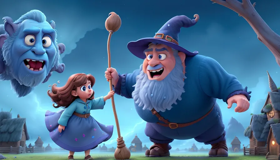a cartoon of a wizard and a little girl