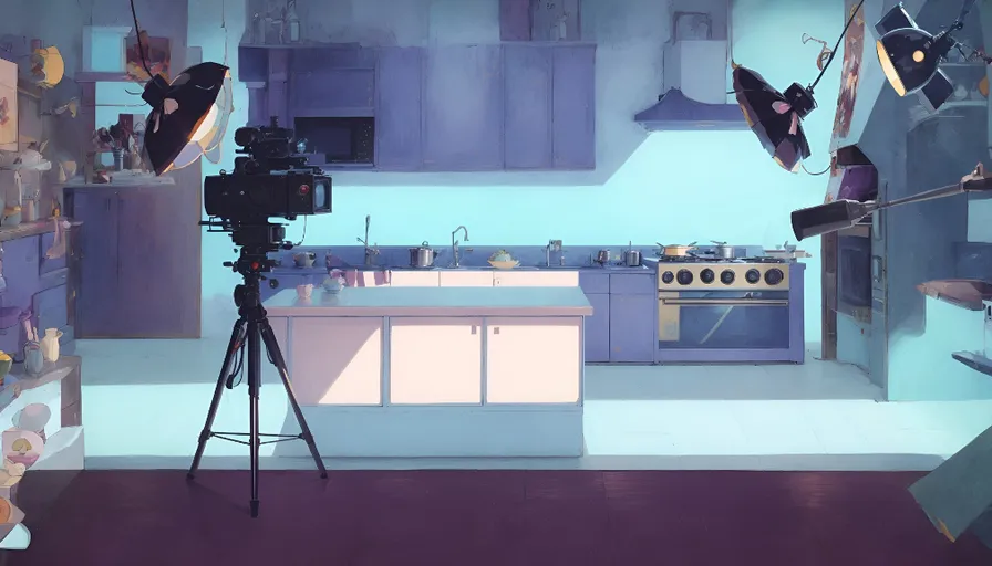 a camera is set up in a kitchen