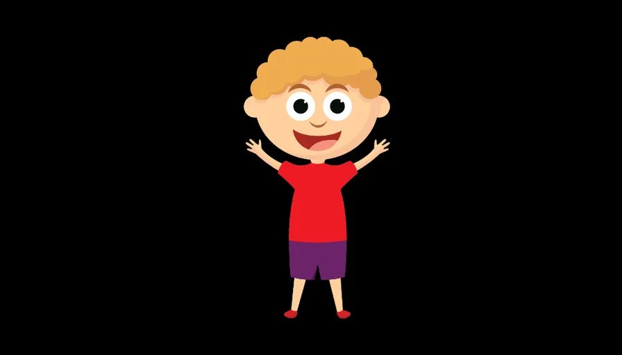 a cartoon boy with his hands up in the air