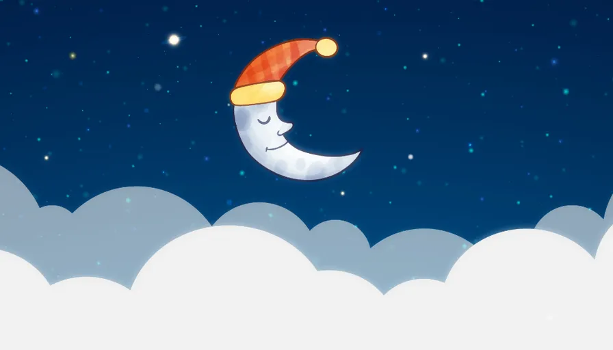 a cartoon of a crescent moon with a santa hat on