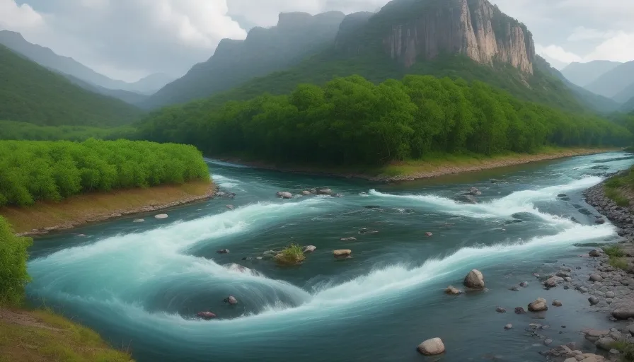 a river running through a lush green forest