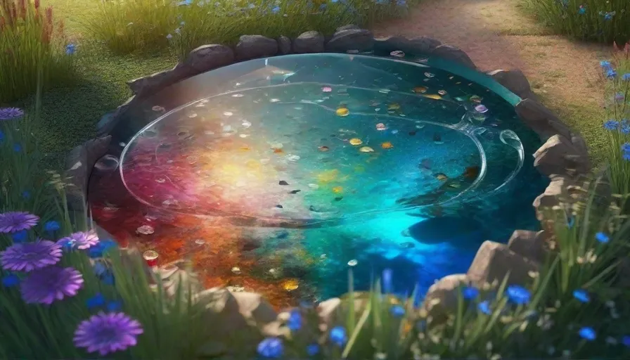 a small pond in the middle of a field