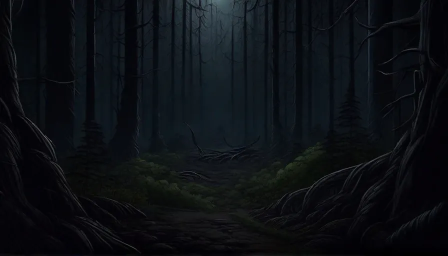 a dark forest filled with lots of trees