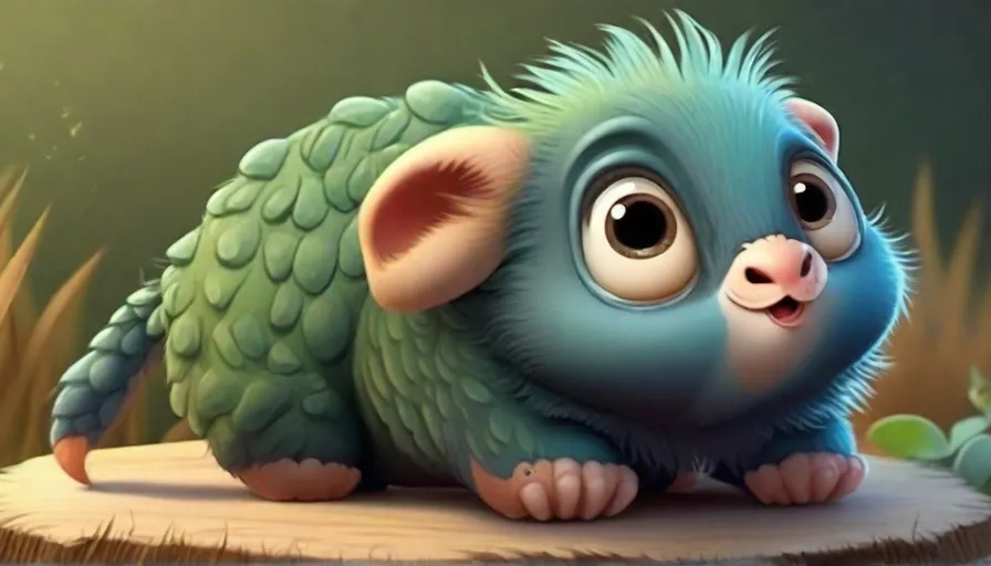 a cartoon character sitting on top of a piece of wood