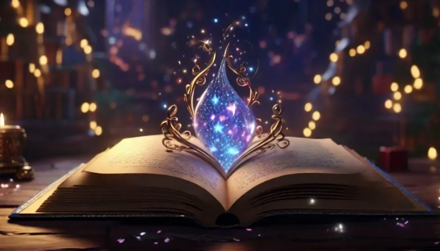 an open book with a glowing light inside of it