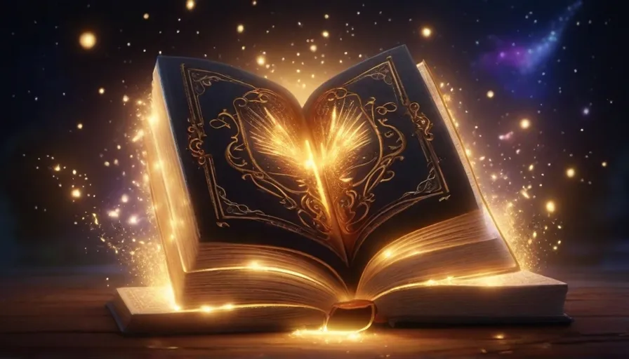 an open book with a glowing light coming out of it