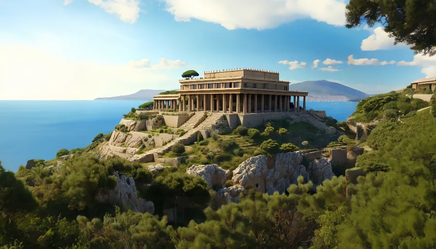 a large building on top of a hill next to the ocean