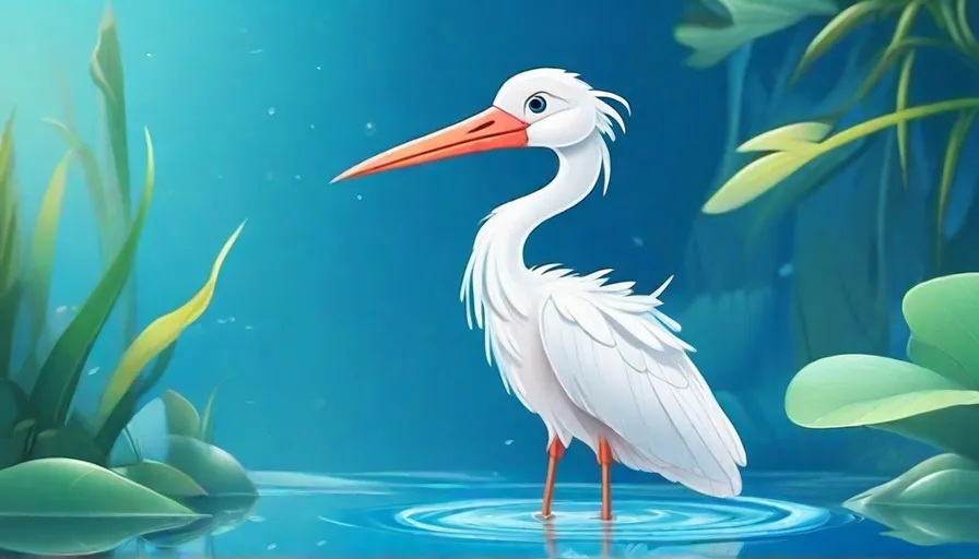 a white bird standing in a pond of water