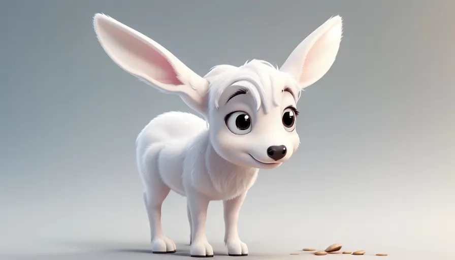 a small white animal standing next to a pile of peanuts