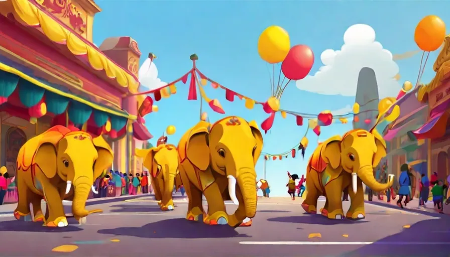 a group of elephants walking down a street