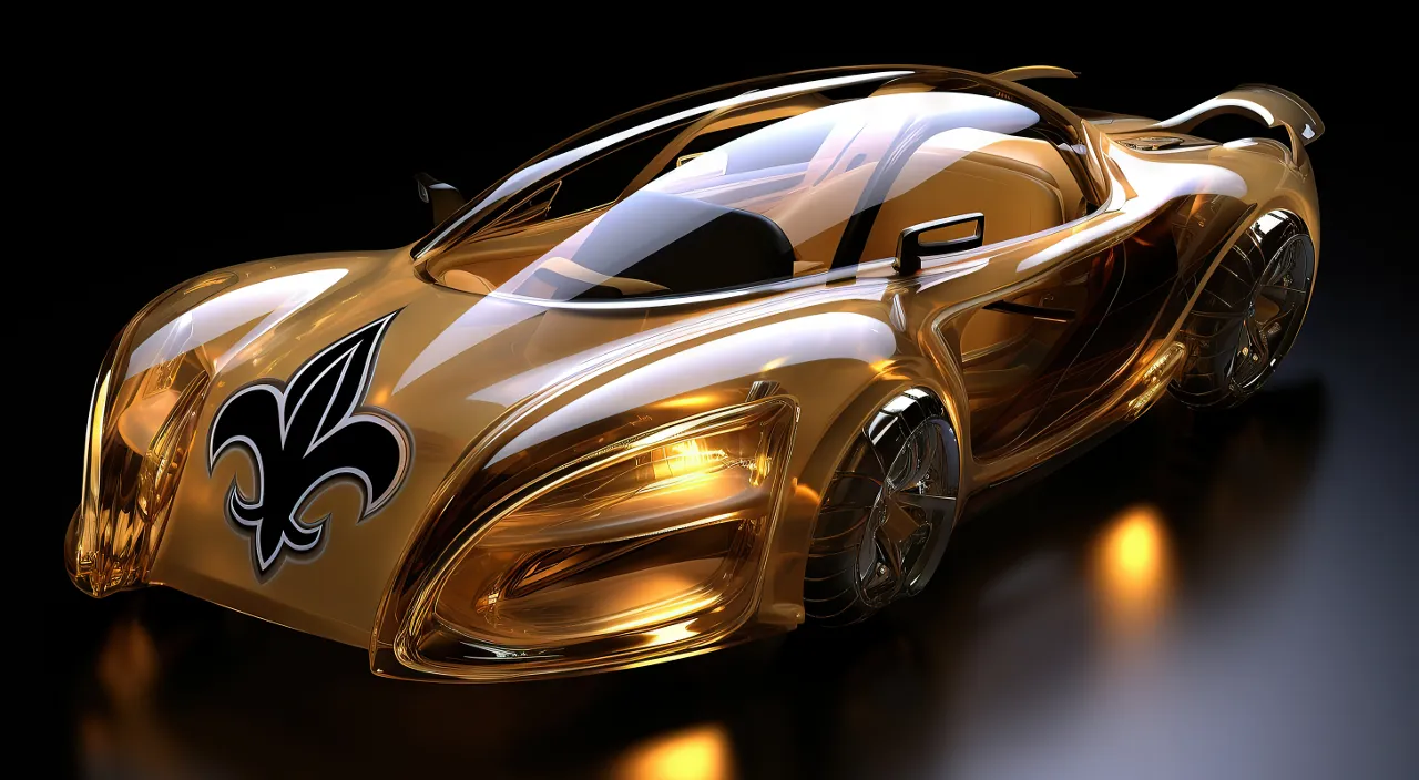 a shiny gold sports car with a black background