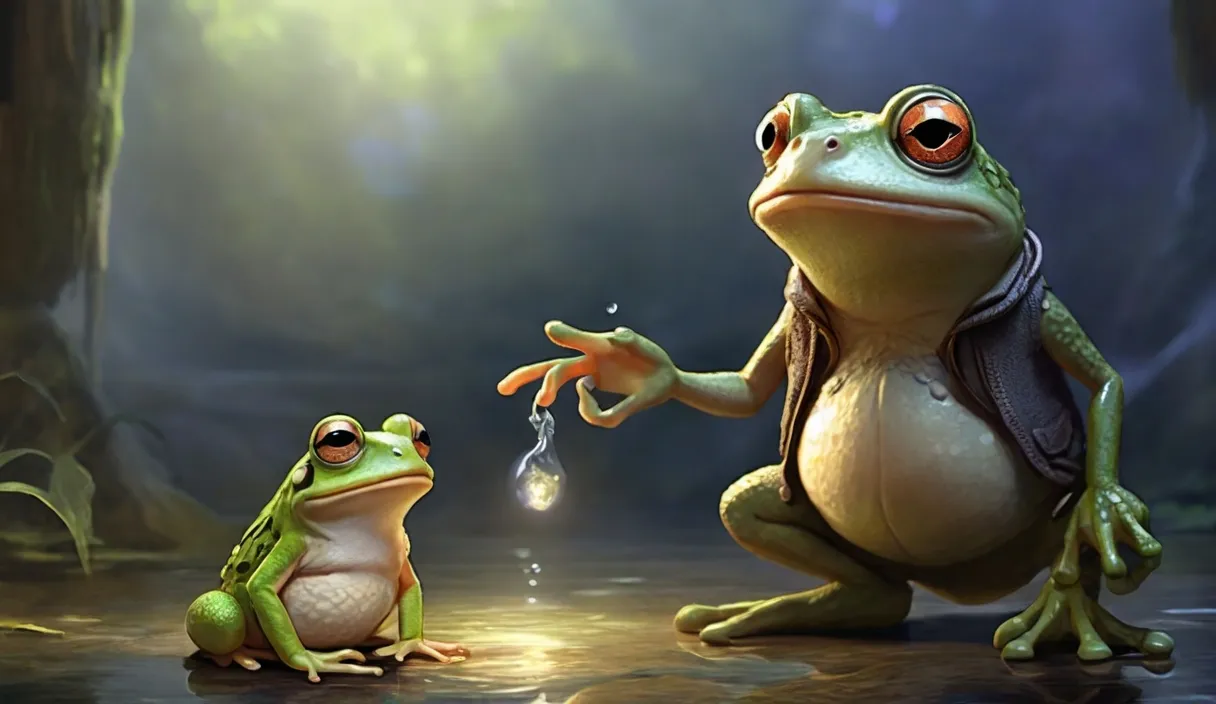 a couple of frogs sitting next to each other