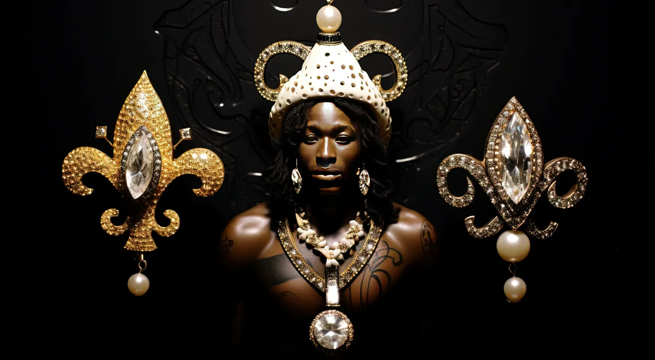 a black man wearing a crown and some jewels