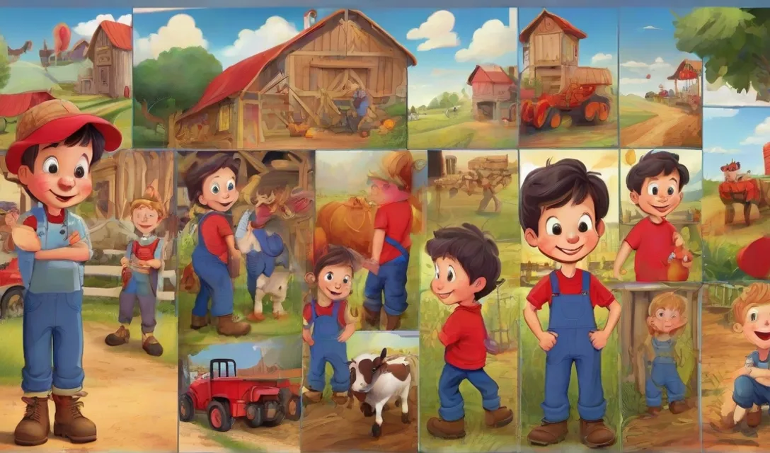 a collage of pictures of a boy and a boy with farm animals