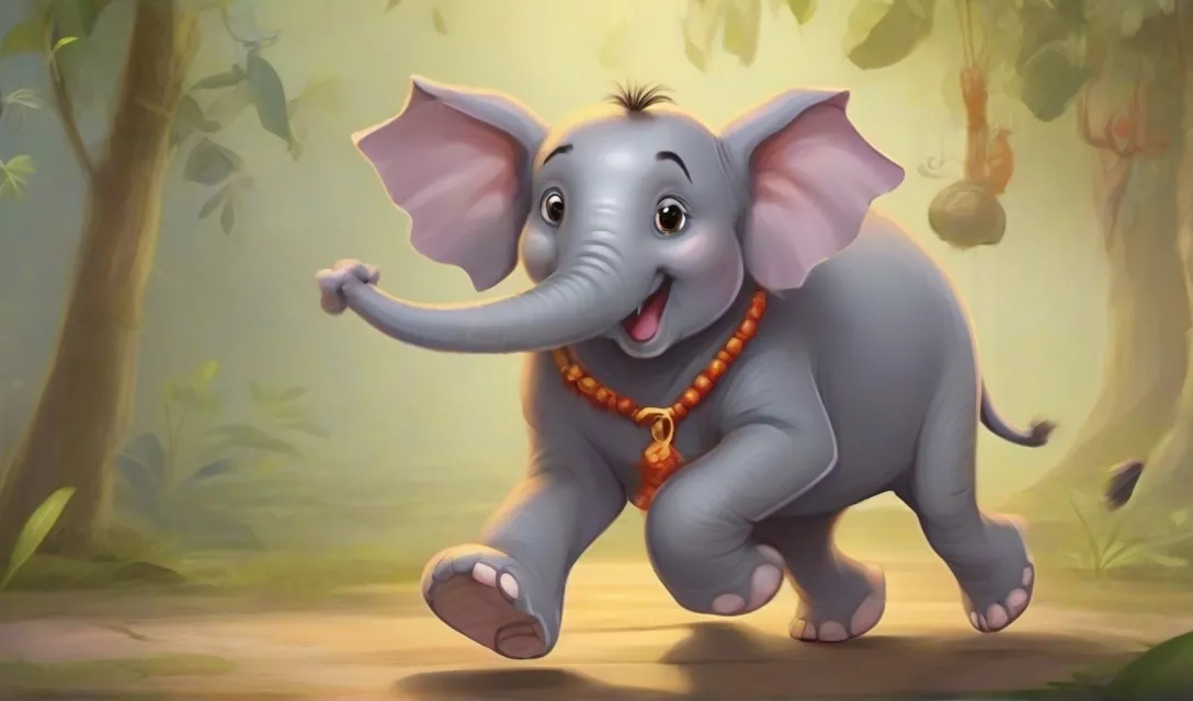 a cartoon elephant is running through the jungle