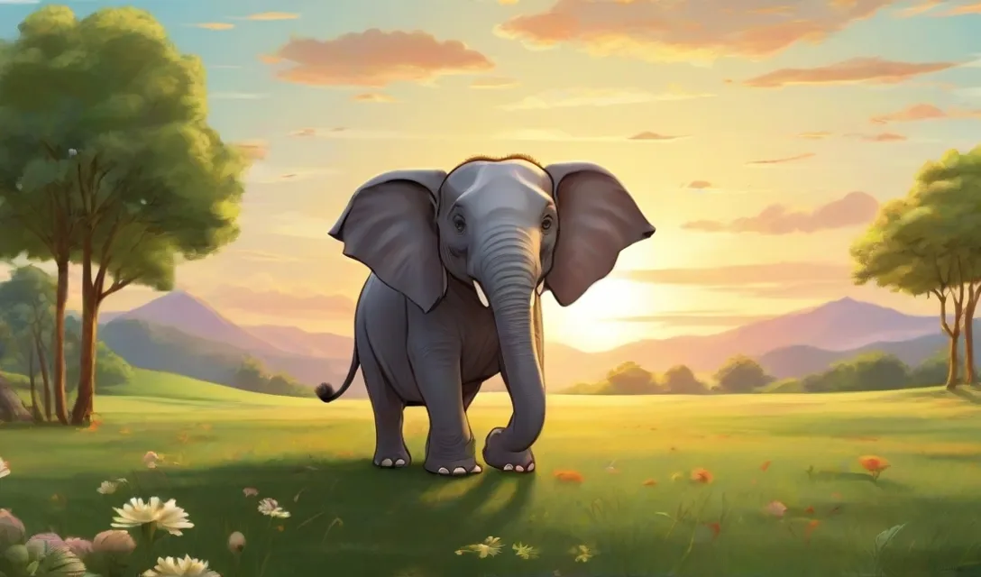 a painting of an elephant standing in a field