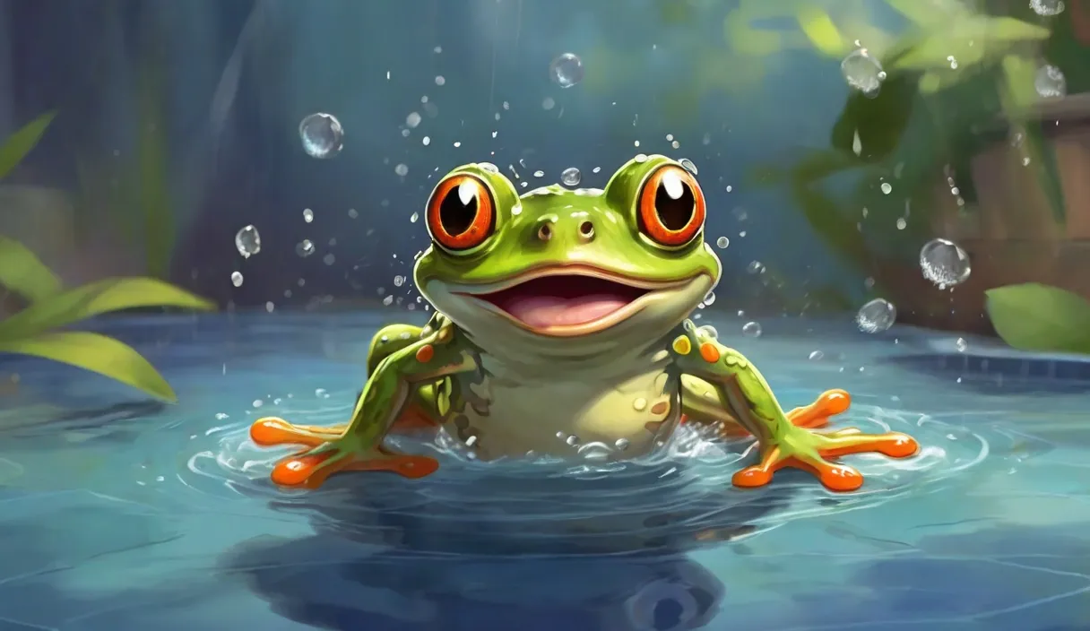 a frog is sitting in a pool of water