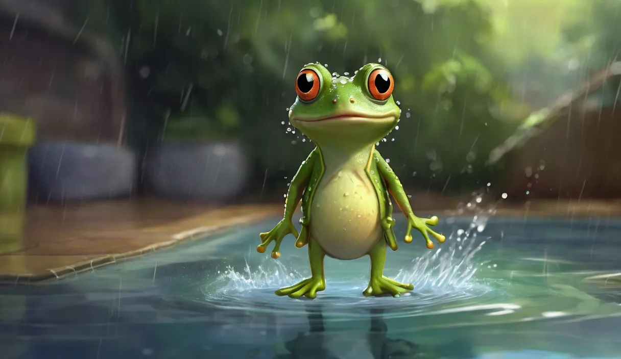 a frog is standing in a pool of water