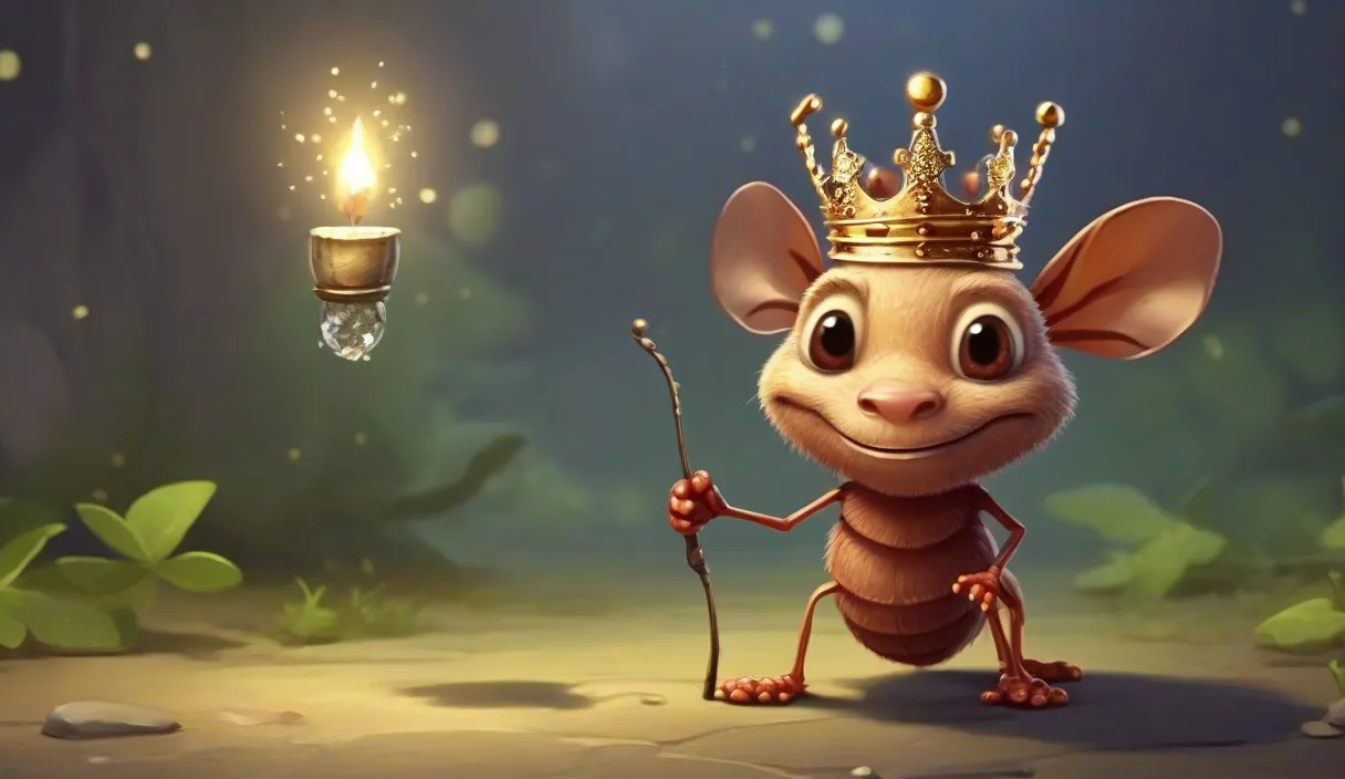 a cartoon mouse with a crown and a wand