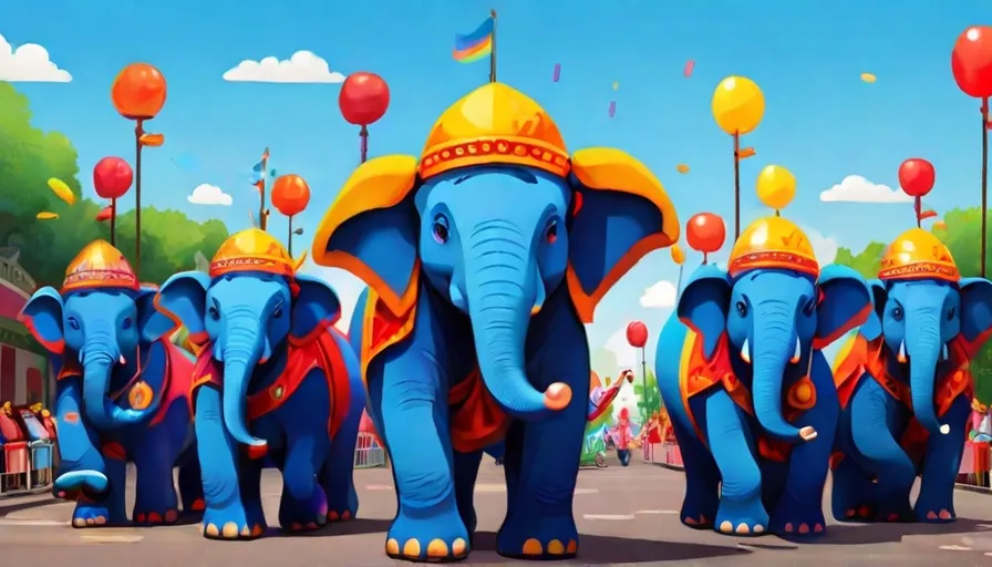 a group of elephants walking down a street