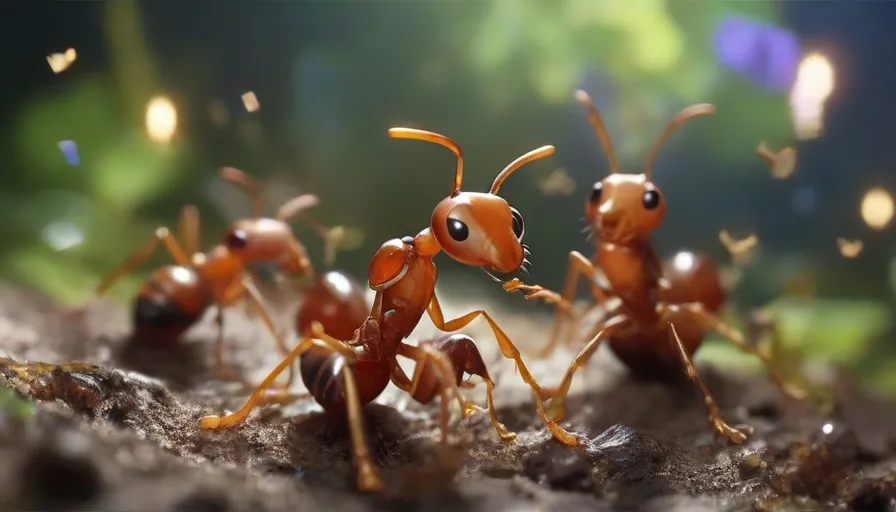 a group of ants standing on top of a pile of dirt