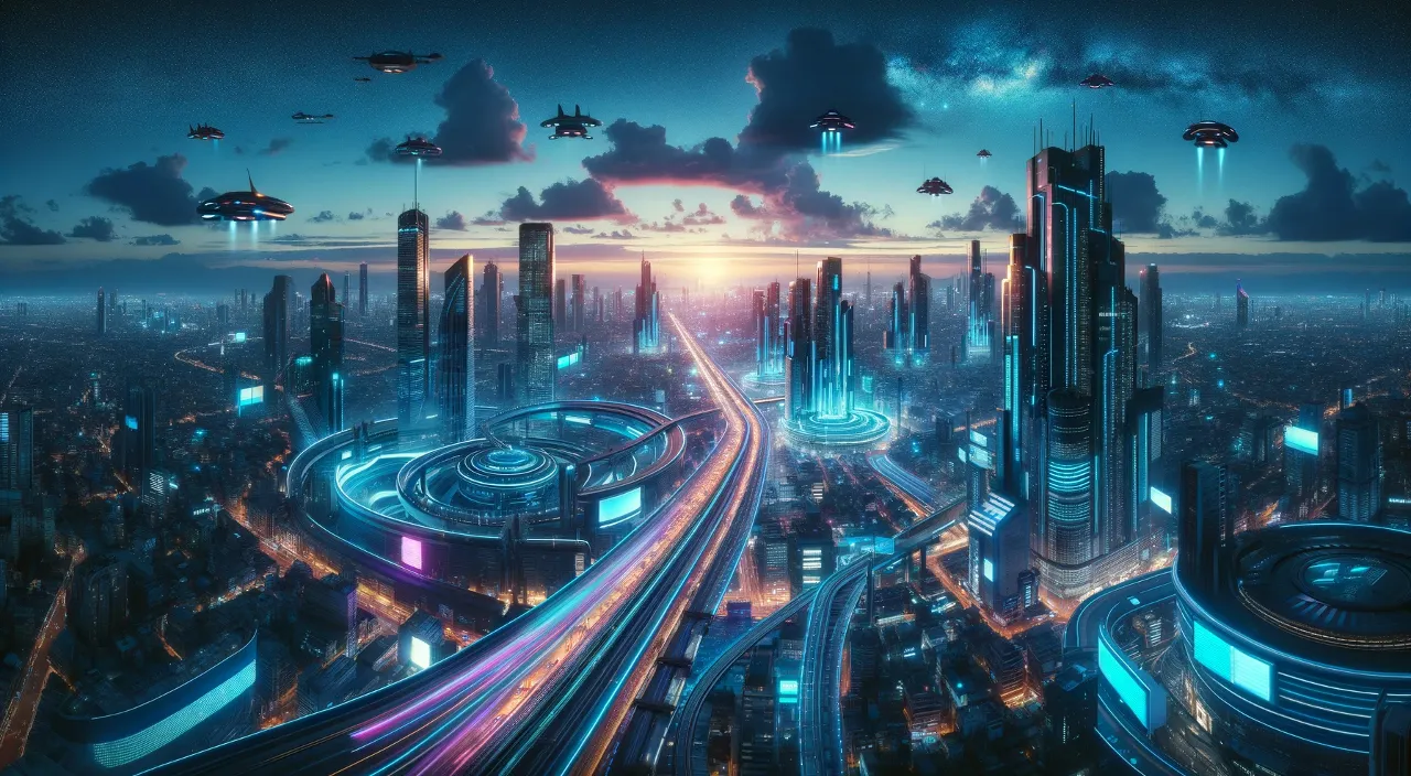 a futuristic city with a lot of tall buildings