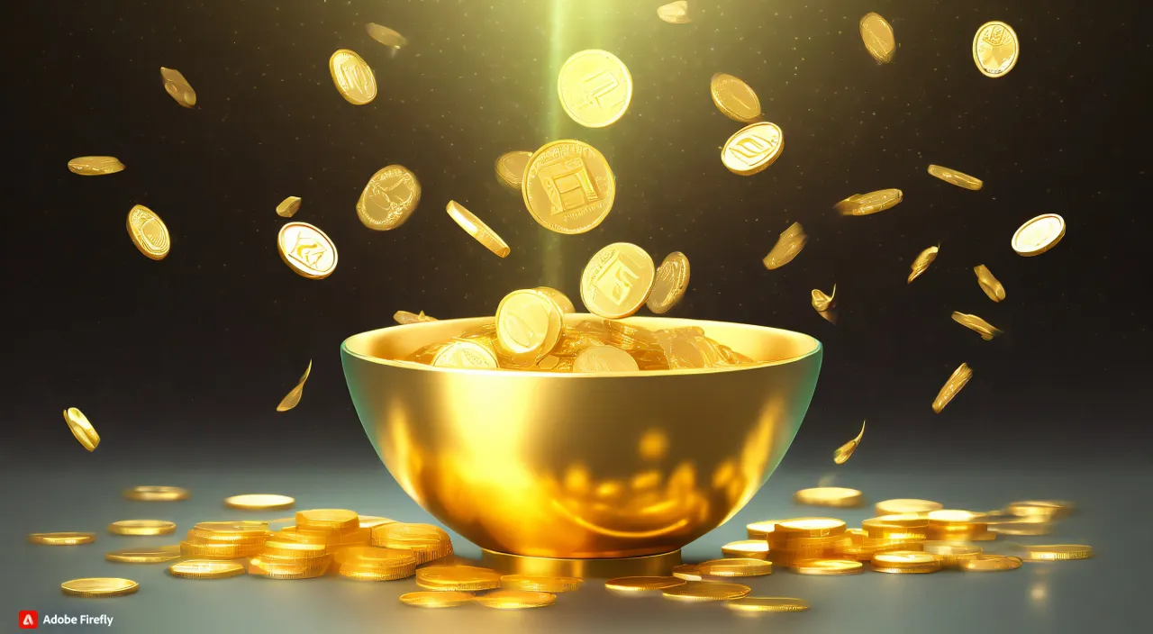 Big money with bowl and fall motation golden background