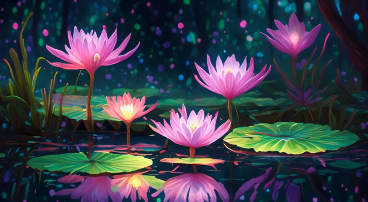 a painting of water lilies in a pond