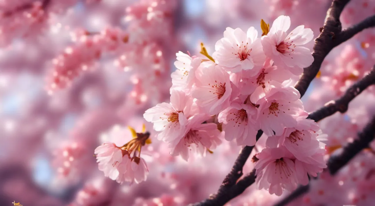 a close up of pink flowers on a tree