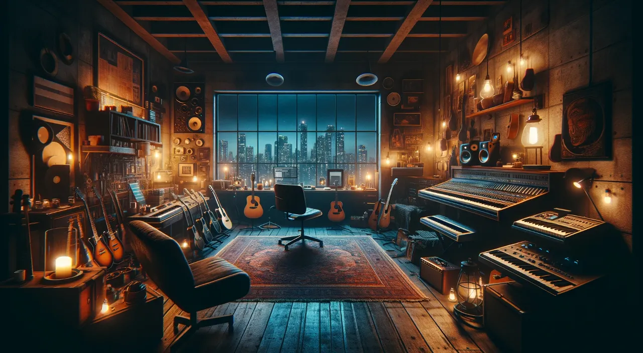 a room with a lot of musical instruments in it