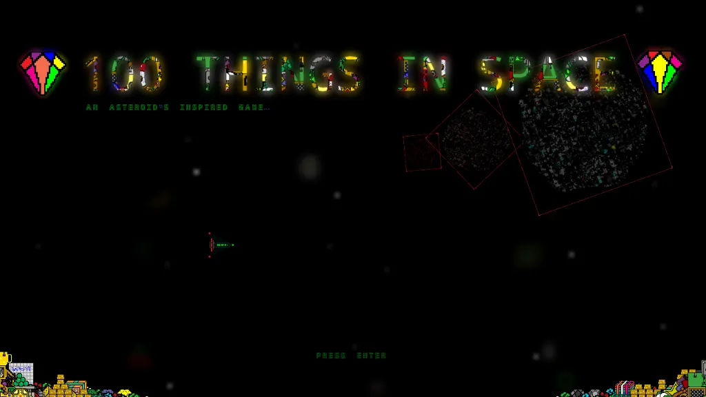 a screen shot of a computer game with the words 100 things in space. font, technology, space, midnight, darkness, event, screenshot, science, rectangle, display device