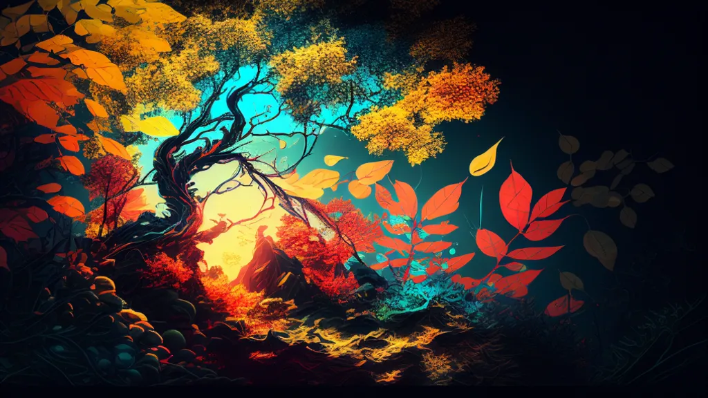 a painting of a tree in the middle of a forest