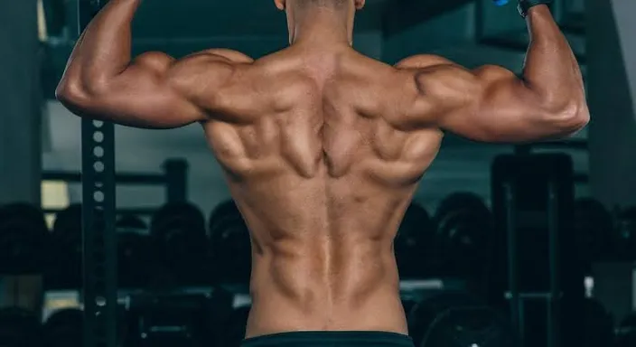 a man doing a back exercise in a gym